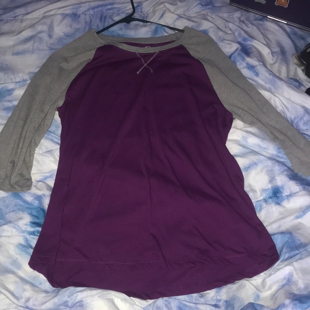 Purple and gray long sleeve top